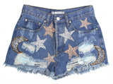 Tractr Girls Star and Moon Denim Shorts (7-14), Tractr, Denim Shorts, Els PW 5060, Moon and Stars, Moon and Stars Shorts, Shorts, Summer Sale, Tractor Stars shorts, Tractr, Tractr (7-14), Tra