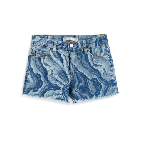 Tractr Girls Marble Printed Fray Hem Shorts, Tractr, cf-size-10, cf-size-14, cf-size-7, cf-type-shorts, cf-vendor-tractr, Denim Shorts, Floral Embroidered, Floral Shorts, Flower Shorts, Marbl