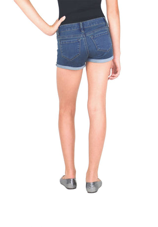 Tractr Girls 5 Pocket Mini Roll Hem Denim Shorts - Indigo (7-14), Tractr, cf-size-10, cf-type-shorts, cf-vendor-tractr, CM22, Denim Shorts, Shorts, Tractor Stars shorts, Tractr, Tractr (7-14)