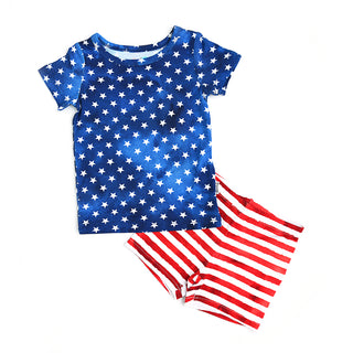 Gigi and Max Tie Dye Stars & Stripes S/S Pajama Set with Shorts, Gigi and Max, 4th of July, CM22, Gigi & Max, Gigi & Max 4th of July, Gigi & Max Patriotic, Gigi and Max, Gigi and Max S/S Paja
