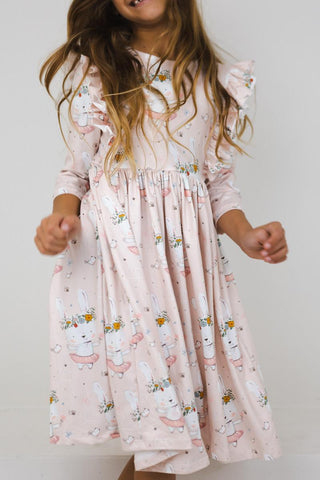 Mila & Rose Don't Worry Be Hoppy S/S Ruffle Twirl Dress, Mila & Rose, Bunny, Bunny Dress, cf-size-3t, cf-type-dress, cf-vendor-mila-&-rose, CM22, Don't Worry Be Hoppy S/S Ruffle Twirl Dress, 