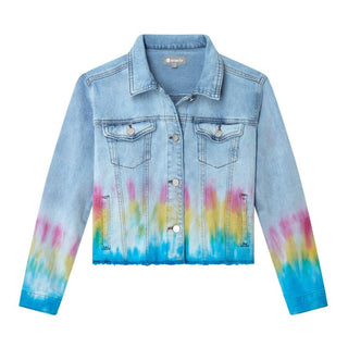 Tractr Girls Relaxed Cropped Tie Dye Denim Jacket, Tractr, CM22, Denim, Denim Jacket, Tie Dye, Tie Dye Denim Jacket, Tractr, Tractr (7-14), Tractr Girls, Tractr Girls Denim Jacket, Tractr Gir