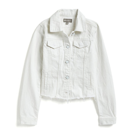 Tractr Girls White Raw Edge Hem Denim Jacket, Tractr, cf-size-large-10-12, cf-size-medium-8-10, cf-type-jacket, cf-vendor-tractr, Denim, Denim Jacket, Tractr, Tractr (7-14), Tractr Girls, Tra