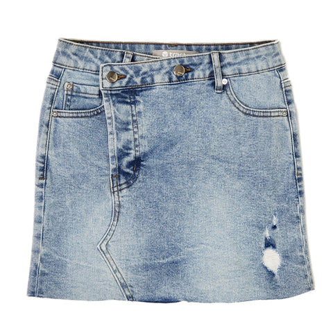Tractr Girls Overlap Flap Denim Skirt with Raw Edge Hem, Tractr, cf-size-12, cf-size-14, cf-size-7, cf-size-8, cf-type-skirt, cf-vendor-tractr, CM22, Denim Skirt, Skirt, Tractr, Tractr (7-14)