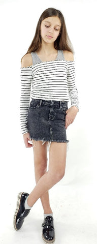 Tractr Lisa Grey Basic Mini Skirt (7-14), Tractr, cf-size-10, cf-type-skirt, cf-vendor-tractr, CM22, Denim, Denim Skirt, Grey Denim Skirt, Grey Mini Skirt, Jean Skirt, Skirt, Tractr, Tractr (