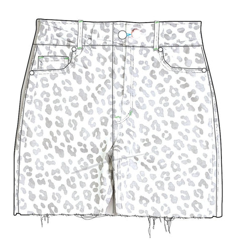 Tractr Lisa Leopard  Print Mini Skirt, Tractr, Animal Print Skirt, cf-size-12, cf-size-14, cf-size-7, cf-type-skirt, cf-vendor-tractr, CM22, Denim, Jean Skirt, Skirt, Tractr, Tractr (7-14), T