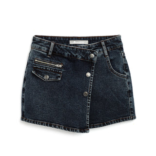 Tractr Girls Indigo Overflap Button Skort, Tractr, cf-size-10, cf-size-12, cf-size-14, cf-type-skorts, cf-vendor-tractr, Shorts, Tractr, Tractr (7-14), Tractr Girls, Tractr Short, Tractr Shor