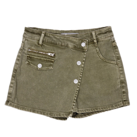 Tractr Girls Olive Overflap Button Skort, Tractr, cf-size-12, cf-type-skorts, cf-vendor-tractr, CM22, Olive, Shorts, Tractr, Tractr (7-14), Tractr Girls, Tractr Girls Olive Asymmetrical Butto