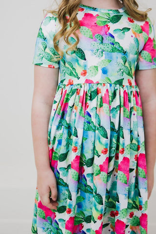 Mila & Rose Cactus Flower S/S Twirl Dress, Mila & Rose, Cactus Dress, Cactus Flower S/S Twirl Dress, Mila & Rose, Mila & Rose Twirl Dress, Mila and Rose, Dress - Basically Bows & Bowties