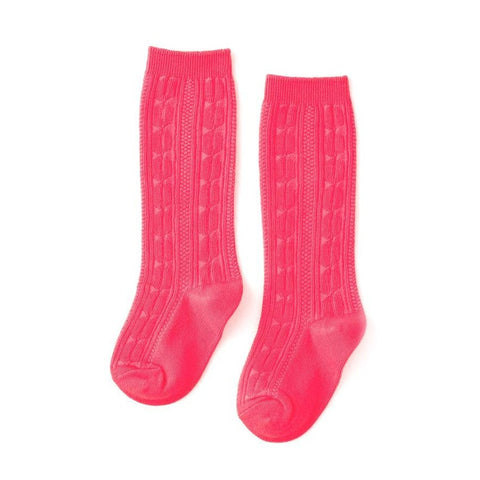 Little Stocking Co Knee High Socks - Punch Pink / Bright Pink, Little Stocking Co, Cable Knit Knee High, Cable Knit Knee High Socks, cf-size-6-18-months, cf-type-knee-high-socks, cf-vendor-li