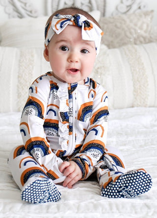 Posh Peanut Silverlake Rainbow Ruffled Zippered Footie, Posh Peanut, Baby, Cyber Monday, Els PW 8258, End of Year, End of Year Sale, Footie with Zipper, Infant, Posh PEanut, Posh Peanut Footi