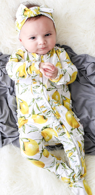 Posh Peanut Lemon Ruffle Zippered Footie, Posh Peanut, Black Friday, Cyber Monday, Els PW 8258, End of Year, End of Year Sale, Footie with Zipper, Lemon, Lemons, Posh Peanut, Posh Peanut Foot