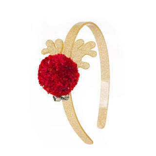 Lilies & Roses Pompom Gold Reindeer Headband, Lilies & Roses, Acrylic Bow Headband, Acrylic Headband, Acryliic, All Things Holiday, Lilie & Roses, Lilies and Roses, Lillie & Roses, Lillie and
