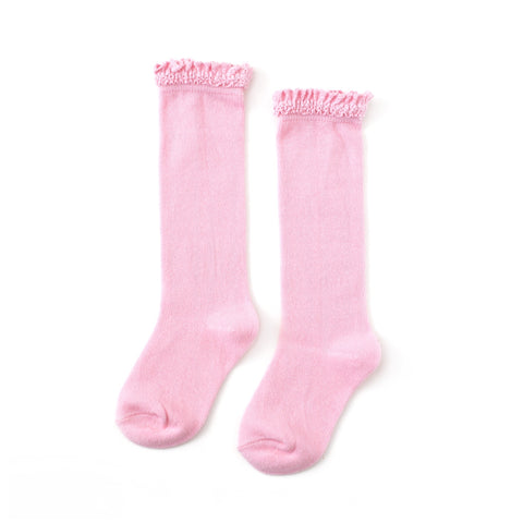 Little Stocking Co Lace Top Knee High Socks - Peony Pink, Little Stocking Co, cf-size-0-6-months, cf-size-4-6y, cf-type-knee-high-socks, cf-vendor-little-stocking-co, Little Stocking Co, Litt