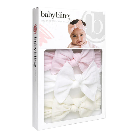 Baby Bling Knot 3PK Box Set - Pink + White + Ivory, Baby Bling, Baby Baby Bling Headbands, Baby Bling, Baby Bling Headband, Baby Bling Headbands, Baby Bling Knot 3PK Box Set, Baby Bling Knot 