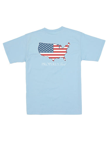Properly Tied LD Old Glory Powder Blue S/S Tee, Properly Tied, 4th of July, 4th of July Shirt, American Flag Tee, cf-size-24-months, cf-type-shirts-&-tops, cf-vendor-properly-tied, Graphic Te