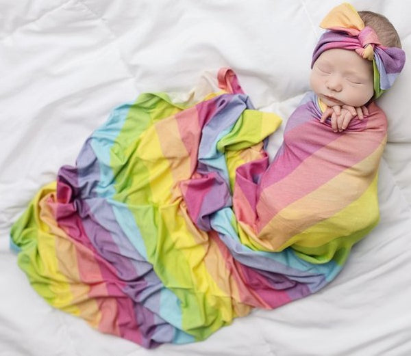 Posh Peanut Rainbow Stripes Swaddle Headband Set Basically