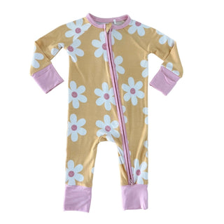 In My Jammers Retro Daisy Zipper Romper, In My Jammers, Bamboo, Bamboo Pajamas, Convertible, Convertible Romper, In My Jammers, In My Jammers Blush Checkerboard, In My Jammers Retro Daisy, In