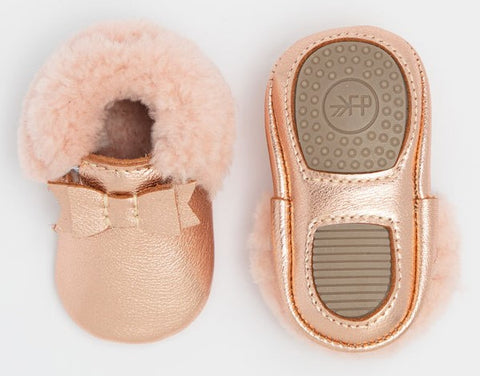 Freshly Picked Rose Gold with Pink Shearling Bow Mini Sole, Freshly Picked, Els PW 5060, Els PW 8258, End of Year, End of Year Sale, Freshly Picked, Freshly Picked Bow, Freshly Picked Bow Fla