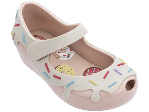 Mini Melissa Ultragirl 29 - Pink Beige Donut, Mini Melissa, Bow Shoes, Donut Shoes, Donut with Sprinkles, Doughnut, Dress Shoes, Els PW 5060, Little Girl Shoes, Mini Melissa, Mini Melissa Don