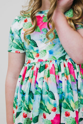 Mila & Rose Cactus Flower S/S Twirl Dress, Mila & Rose, Cactus Dress, Cactus Flower S/S Twirl Dress, Mila & Rose, Mila & Rose Twirl Dress, Mila and Rose, Dress - Basically Bows & Bowties