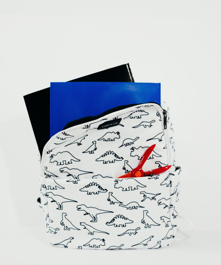 Cash & Co Dino Backpack White Basically Bows & Bowties
