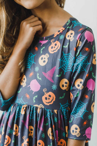 Mila & Rose Skeleton Web 3/4 Sleeve Dress w/Pockets, Mila & Rose, Halloween, Halloween Dress, Mila & Rose, Mila & Rose 3/4 Sleeve Dress w/Pockets, Mila & Rose Skeleton Web, Mila & Rose Twirl 