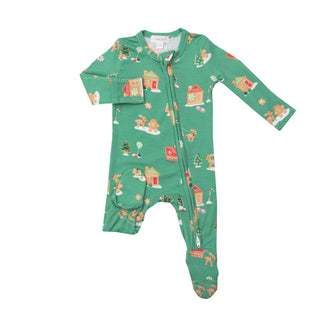 Angel Dear Gingerbread Sleigh Green Footie with Zipper, Angel Dear, All Things Holiday, angel Dear, Angel Dear Bamboo Footie, Angel Dear Christmas, Angel Dear Footie with Zipper, Angel Dear G