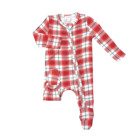 Angel Dear Holiday Red Plaid Footie with Zipper, Angel Dear, All Things Holiday, angel Dear, Angel Dear Bamboo Footie, Angel Dear Christmas, Angel Dear Footie with Zipper, Angel Dear Holiday 