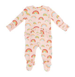 Angel Dear Pink Rainbows Bamboo Ruffle Footie with Zipper, Angel Dear, angel Dear, Angel Dear Bamboo Footie, Angel Dear Fall 2020, Angel Dear Footie with Zipper, Angel Dear Pink Rainbow, Ange