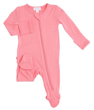 Angel Dear Basic Flamingo Pink Solid Bamboo Ruffle Back Zipper Footie, Angel Dear, Angel Dear, Angel Dear Basic Flamingo, Angel Dear Basic Flamingo Pink Solid Bamboo Ruffle Back Zipper Footie