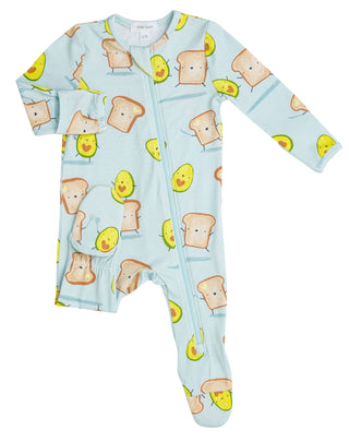 Angel Dear Avocado + Toast Blue Bamboo Footie with Zipper, Angel Dear, Angel Dear, Angel Dear Avocado + Toast Blue, Angel Dear Footie with Zipper, Angel dear Spring 2021, CM22, JAN23, Footie 