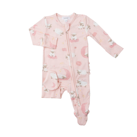 Angel Dear Baby Sheep Pink Ruffle Footie with Zipper, Angel Dear, angel Dear, Angel Dear Bamboo Footie, Angel Dear Fall 2022, Angel Dear Footie with Zipper, Angel Dear Ruffle Footie with Zipp