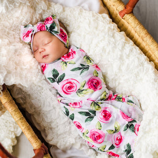 Little Sleepies Roses Bamboo Swaddle & Headband Set, Little Sleepies, CM22, Little Sleepies, Little Sleepies Bamboo, Little Sleepies Bamboo Swaddle & Headband Set, Little Sleepies Roses, Litt