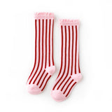 Little Stocking Co Lace Top Knee High Socks - Candy Stripe, Little Stocking Co, All Things Holiday, Candy Cane Stripe, Christmas, Christmas Socks, Holiday, Little Stocking Co, Little Stocking