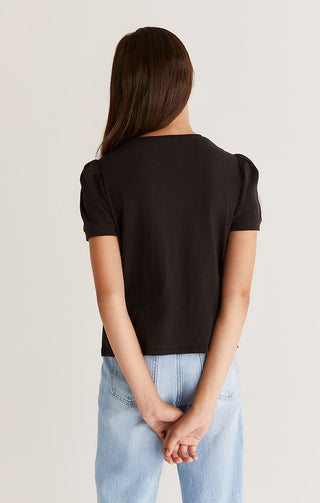 Z Supply Girls Carrie Slub Top - Black, Z Supply, CM22, JAN23, Top, Tween Girl, tween girls, Tween Girls Clothing, Z Supply, Z Supply Girls, Z Supply Girls Black, Z Supply Girls Carrie Slub T