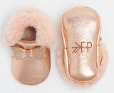 Freshly Picked Rose Gold with Pink Shearling Bow Soft Sole Mocc, Freshly Picked, Freshly Picked Bow, Freshly Picked Bow Flat, Freshly Picked Moc, Freshly Picked Moccasins, Freshly Picked Pick
