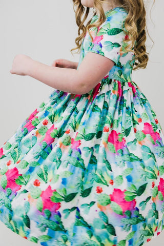 Mila & Rose Cactus Flower S/S Twirl Dress, Mila & Rose, Cactus Dress, Cactus Flower S/S Twirl Dress, Mila & Rose, Mila & Rose Twirl Dress, Mila and Rose, Dress - Basically Bows & Bowties