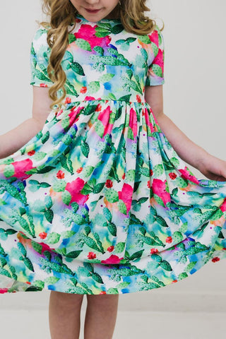 Mila & Rose Cactus Flower S/S Twirl Dress, Mila & Rose, Cactus Dress, Cactus Flower S/S Twirl Dress, Mila & Rose, Mila & Rose Twirl Dress, Mila and Rose, Dress - Basically Bows & Bowties