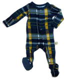 Kozi & Co Hunter & Gold Plaid Footie with Snaps, Kozi & co, All Things Holiday, Christmas in July, CM22, Cyber Monday, Els PW 8258, End of Year, End of Year Sale, Footie with Snaps, Hunter & 