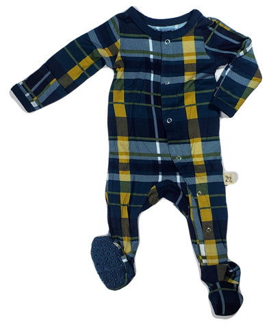 Kozi & Co Hunter & Gold Plaid Footie with Snaps, Kozi & co, All Things Holiday, Christmas in July, CM22, Cyber Monday, Els PW 8258, End of Year, End of Year Sale, Footie with Snaps, Hunter & 