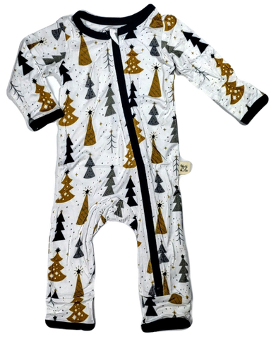 Kozi & Co Silver & Gold Trees Coverall with Zipper, Kozi & co, All Things Holiday, Christmas Coverall, CM22, Coverall with Zipper, Cyber Monday, Els PW 8258, End of Year, End of Year Sale, Ko