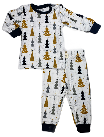 Kozi & Co Silver & Gold Trees L/S Pajama Set, Kozi & co, All Things Holiday, Christmas in July, CM22, Cyber Monday, Els PW 8258, End of Year, End of Year Sale, Kozi & Co Christmas, Kozi & Co 