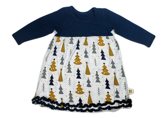 Kozi & Co Silver & Gold Trees Long Sleeve Dress, Kozi & co, All Things Holiday, cf-size-3t, cf-type-dress, cf-vendor-kozi-&-co, Christmas, Christmas Dress, Christmas in July, CM22, Cyber Mond