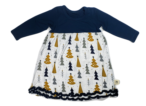 Kozi & Co Silver & Gold Trees Long Sleeve Dress, Kozi & co, All Things Holiday, cf-size-3t, cf-type-dress, cf-vendor-kozi-&-co, Christmas, Christmas Dress, Christmas in July, CM22, Cyber Mond