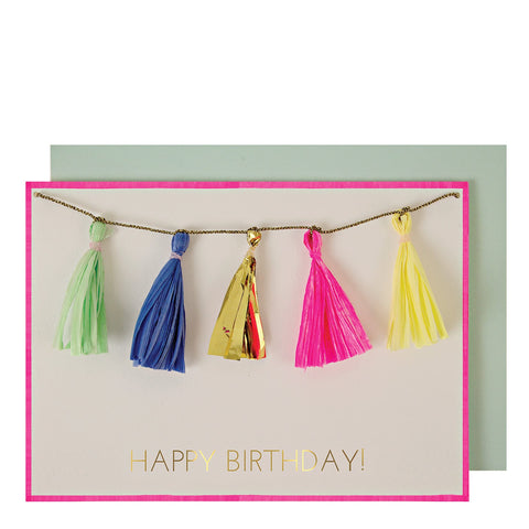 Meri Meri Neon Tassels Happy Birthday Card, Meri Meri, Birthday Card, cf-type-greeting-&-note-cards, cf-vendor-meri-meri, Greeting Card, Meri Meri, Meri Meri Birthday Card, Meri Meri Card, Ne