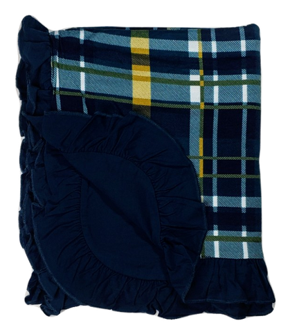 Kozi & Co Hunter & Gold Plaid Large Blanket with Ruffles, Kozi & co, All Things Holiday, Christmas Blanket, CM22, Cyber Monday, Kozi & Co Christmas, Kozi & Co Holiday, Kozi & Co Holiday 2019,