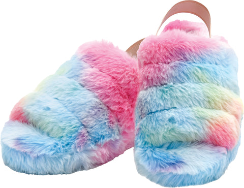 Iscream Rainbow Furry Slippers, Iscream, cf-size-xsmall-13-1, cf-type-slipper, cf-vendor-iscream, faux fur slide, fur slide, fur slides, Furry Slipper, Gifts for Tween, girl gift, Girl gifts,