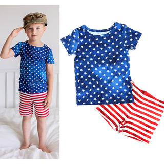 Gigi and Max Tie Dye Stars & Stripes S/S Pajama Set with Shorts, Gigi and Max, 4th of July, CM22, Gigi & Max, Gigi & Max 4th of July, Gigi & Max Patriotic, Gigi and Max, Gigi and Max S/S Paja