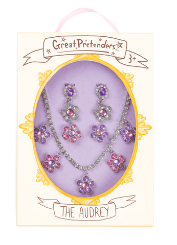 Great Pretenders The Audrey Necklace, Ring & Clip On Earring Set, Great Pretenders, Audrey, cf-type-jewelry-sets, cf-vendor-great-pretenders, Creative Education, Dress Up Jewelry, EB Girls, G